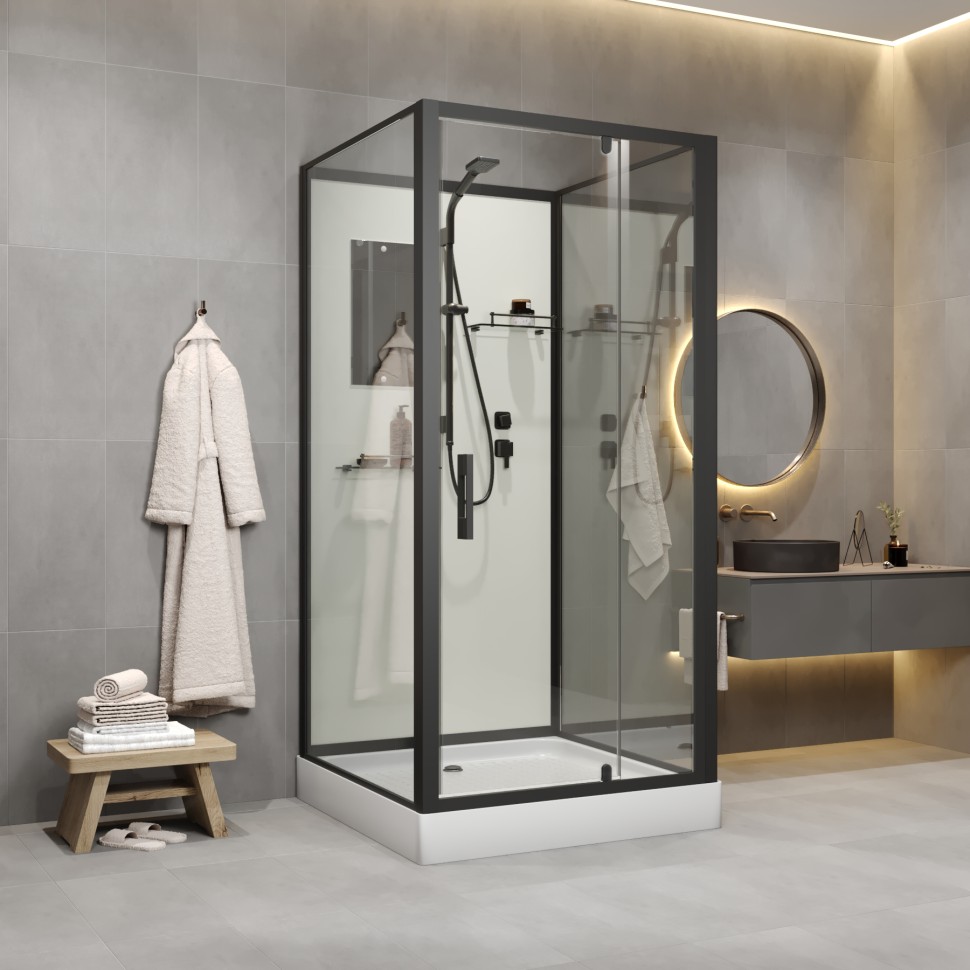 Душевая кабина Niagara Standart ST90/15Q/BL (90х90х215) квадрат,поддон 15см,распашная,проф.черный,3 места