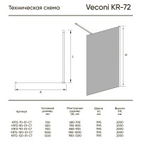 Душевая перегородка Veconi Korato KR-72, 900x2000, хром, стекло прозрачное New