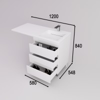 Тумба напольная STYLELINE "Даллас ЛЕОН 120" (3 ящ.) Люкс белая, PLUS с раковиной ESTETUS ЛЕОН 1200*549 правый
