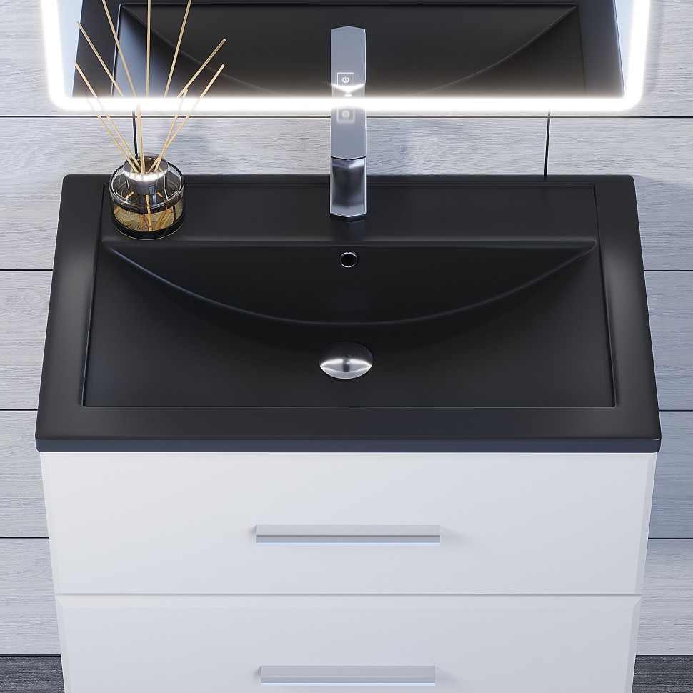 Раковина для ванной кварцевая Uperwood Foster Quartz 70х45,5х17,5 см, черная матовая, уголь