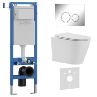 Комплект 3в1 IBERICA BLANCA инсталляция SILENCIO MINI, унитаз BURGOS ALTO белый, кнопка смыва ESTI-O хром глянцевый (IB.001M.BRA.231.823)