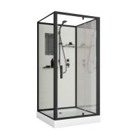 Душевая кабина Niagara Standart ST90/15Q/BL/BK (90х90х200) квадрат,поддон 15см,распашная,проф.черный,без крыши,3 места