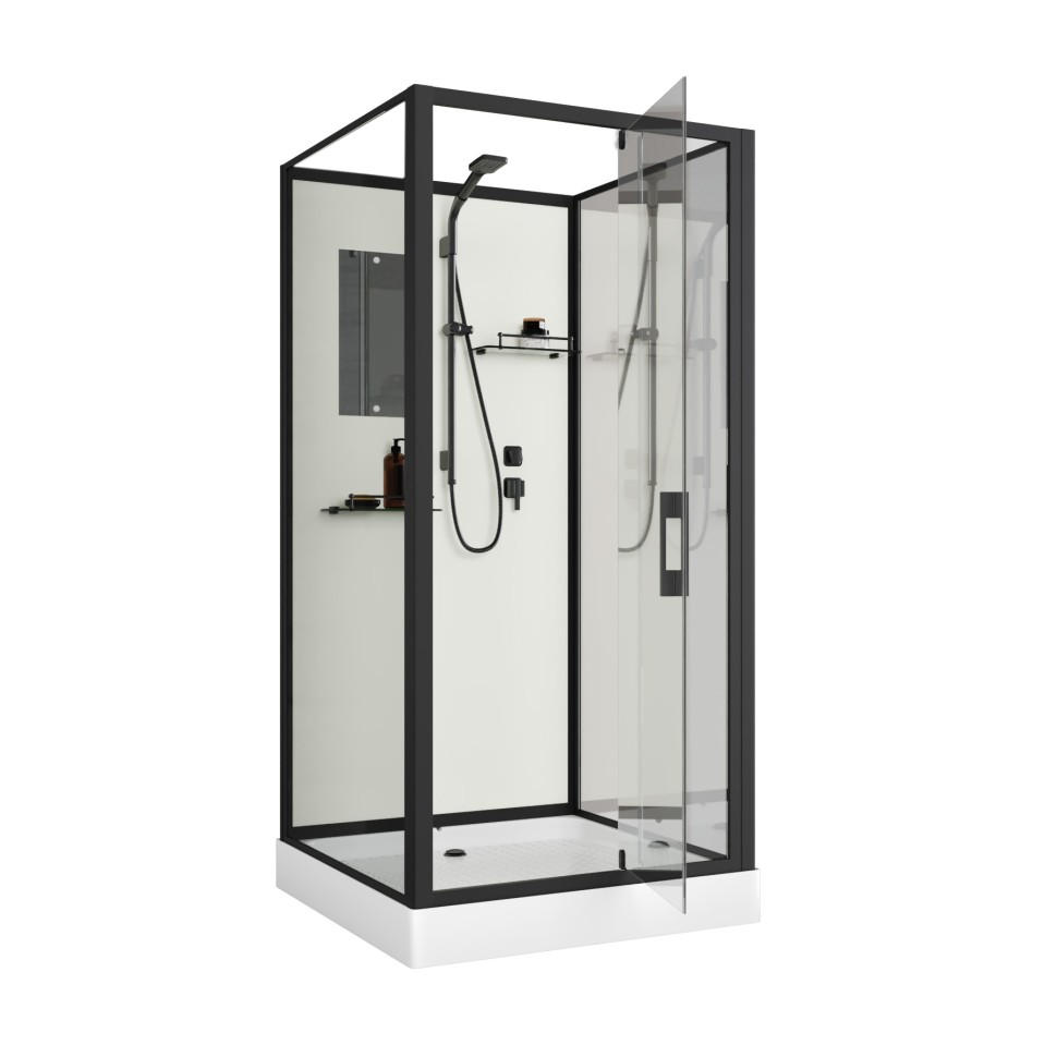 Душевая кабина Niagara Standart ST90/15Q/BL/BK (90х90х200) квадрат,поддон 15см,распашная,проф.черный,без крыши,3 места