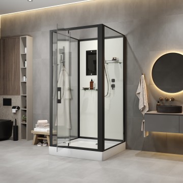 Душевая кабина Niagara Standart ST90/15Q/BL/BK (90х90х200) квадрат,поддон 15см,распашная,проф.черный,без крыши,3 места