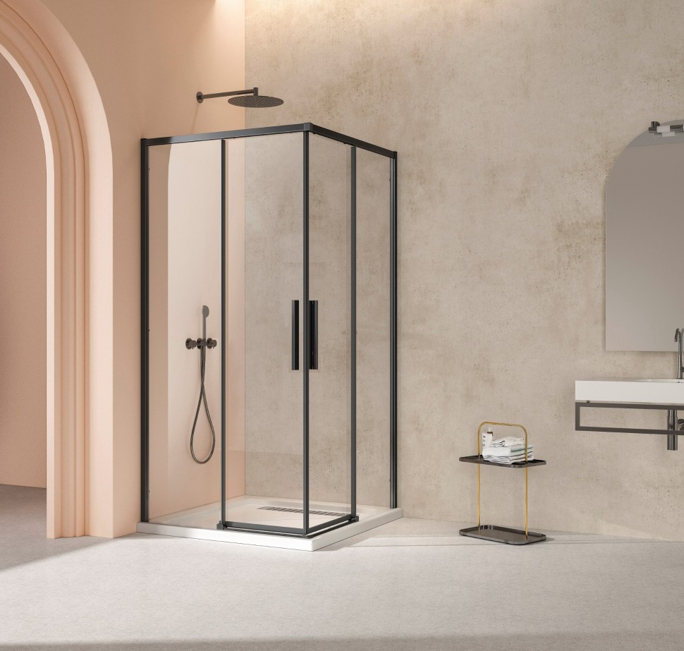 Душевой уголок Слим 8мм (Slim 8mm) VSS-4SL900CLB, 900*900, черный матовый, стекло прозрачное