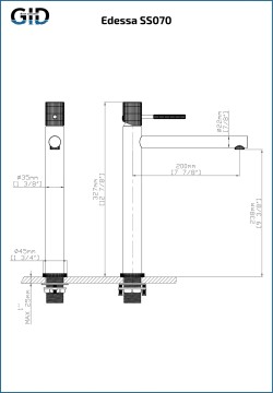 Смеситель высокий для раковины Edessa SS070-BM-D