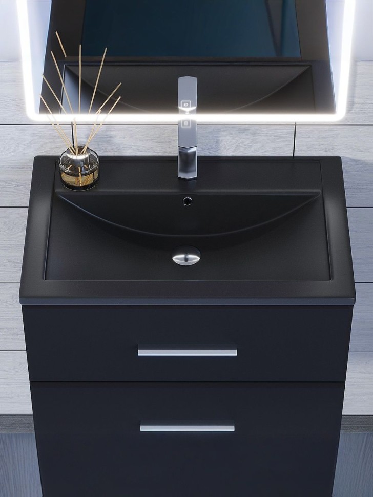 Раковина для ванной кварцевая Uperwood Foster Quartz 70х45,5х17,5 см, черная матовая, космос