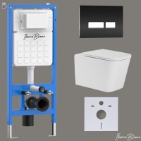 Комплект 3в1 IBERICA BLANCA инсталляция SILENCIO, унитаз TOLEDO ALTO белый, кнопка смыва CRYSTAL-R черный глянцевый (IB001.TLA.234.2211)