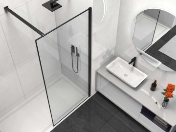 Душевая перегородка Волк-Ин (Walk-In) VSW-1HS900CLB, 900*2000, черный матовый, стекло прозрачное