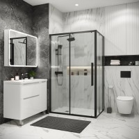 Душевое ограждение Grossman Cosmo 100.K33.02.120.21.02-200.K33.02.70.21.02 (120х70х195) раздвижная(левая),черный матовый,стекло шиншилла,2 места