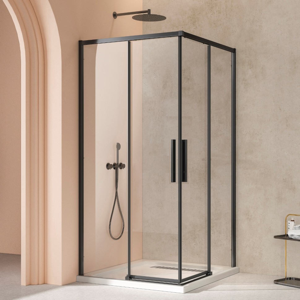 Душевой уголок Слим 8мм (Slim 8mm) VSS-4SL100CLB, 1000*1000, черный матовый, стекло прозрачное