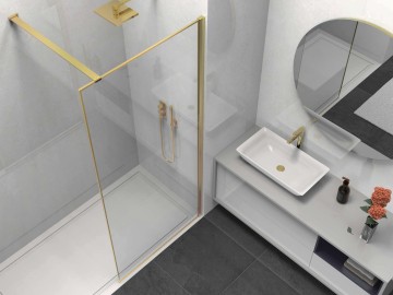 Душевая перегородка Волк-Ин (Walk-In) VSW-1HS900CLG, 900*2000, брашированное золото, стекло прозрачное