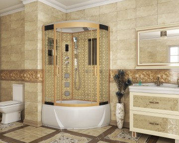 Душевая кабина Niagara Luxe NG-7712GL (80x120х215) высокий поддон(38см),дверь раздвижная,стенки золото,4 места