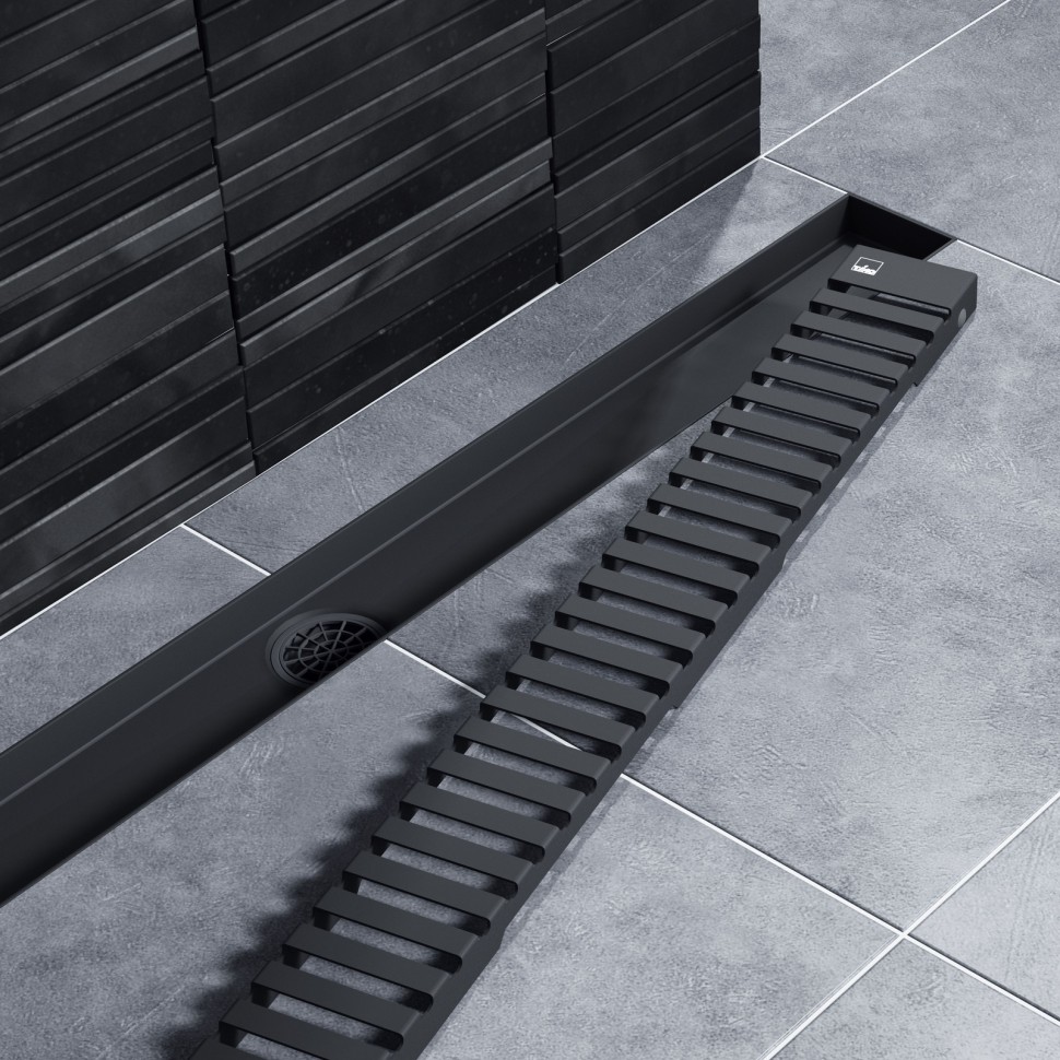 Душевой лоток TIMO Drain System 900 с вставкой "lines", Чёрный