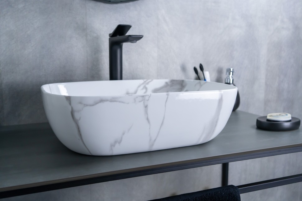 Раковина Gid Mnc333C 54469 накладная под камень глянцевая 46x32.5x13.5
