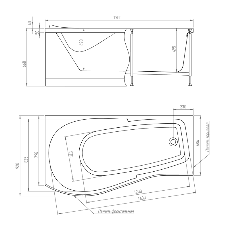 Комплект Акриловая ваннаTIMO VINO1792L 170*92*66+Каркас + Слив-перелив+Гидромассаж 6 форсунок+Гидромассаж спины 3 форсунки