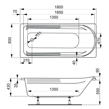 Акриловая ванна VAGNERPLAST Гера / Hera 180x80