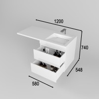 Тумба подвесная STYLE LINE "Даллас ЛЕОН 120", Люкс белая, PLUS с раковиной ESTETUS ЛЕОН 1200*549 правый