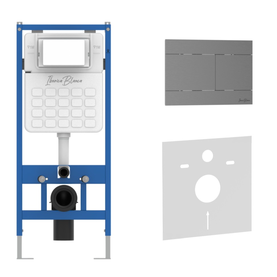 Комплект 2в1 IBERICA BLANCA инсталляция SILENCIO, кнопка смыва INOX-R вороненая сталь (IB001.015.02)