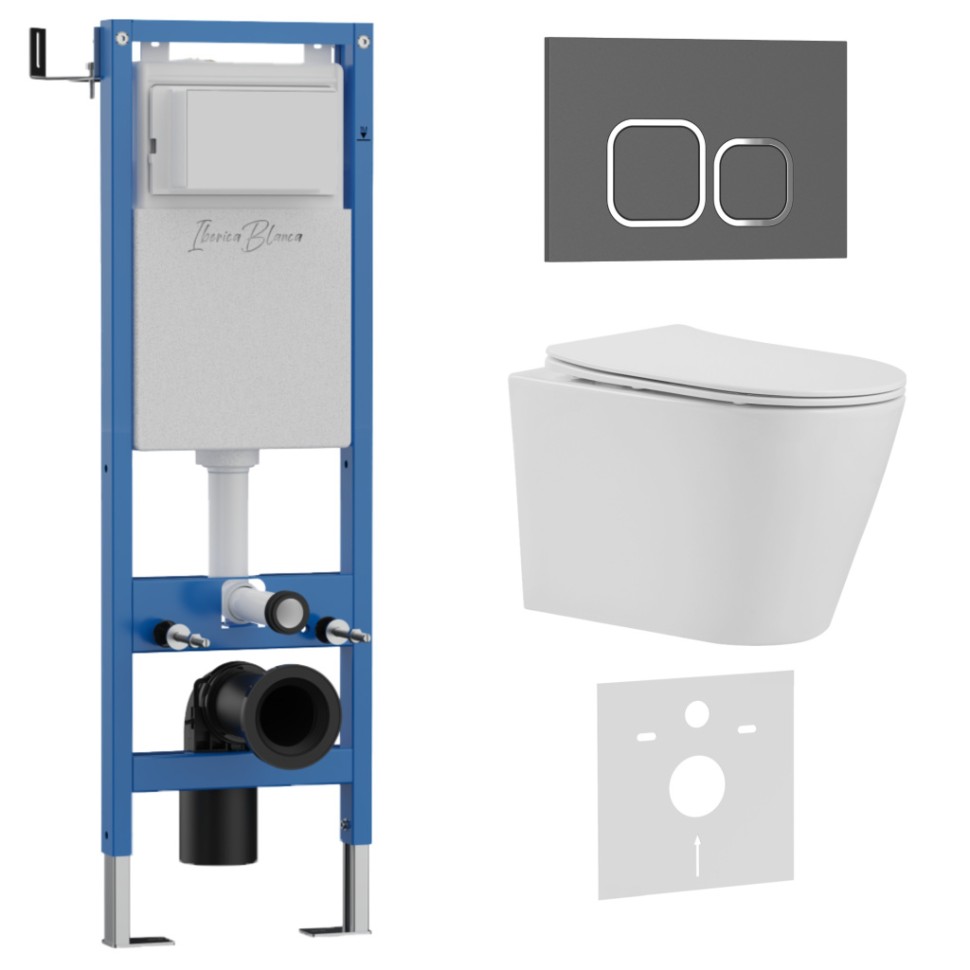 Комплект 3в1 IBERICA BLANCA инсталляция SILENCIO MINI, унитаз BURGOS ALTO белый, кнопка смыва ESTI-Q серый матовый (IB.001M.BRA.234.837)