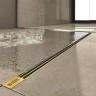 Желоб BERGES водосток напольный SUPER Slim 1000 нержавеющая сталь, золото глянец, S-сифон D50 боковой