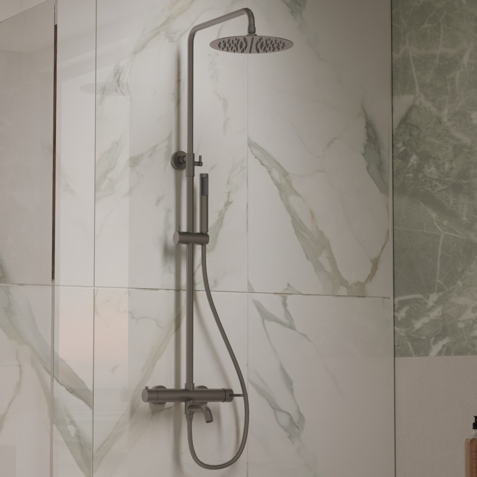 Душевая стойка Villa VSFS-1VL1GM с изливом, 25см верх. душ из нерж. стали, вороненая сталь