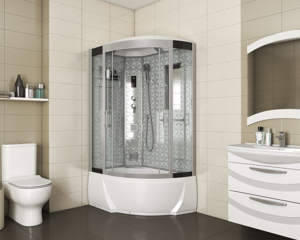 Душевая кабина Niagara Luxe NG-7712WL (80x120х215) высокий поддон(38см),дверь раздвижная,стенки серебро,4 места