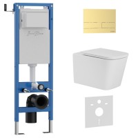 Комплект 3в1 IBERICA BLANCA инсталляция SILENCIO MINI, унитаз TOLEDO ALTO белый, кнопка смыва INOX-S золото матовое (IB.001M.TLA.234.1603)