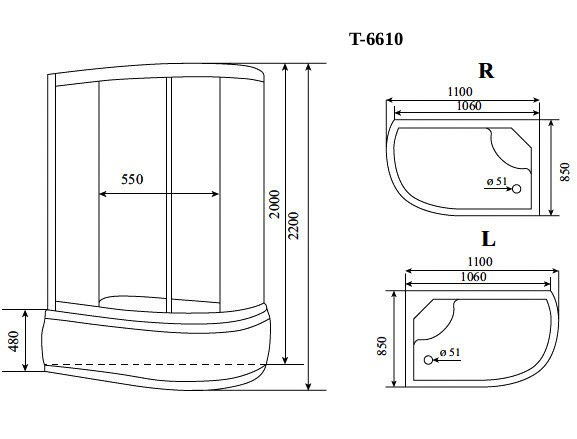 Timo Standart Т-6610 Silver R душевая кабина 110*85*220