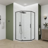 Душевой угол Veconi Ottimo P10 B, 1000x1000x1900, черный матовый, стекло прозрачное