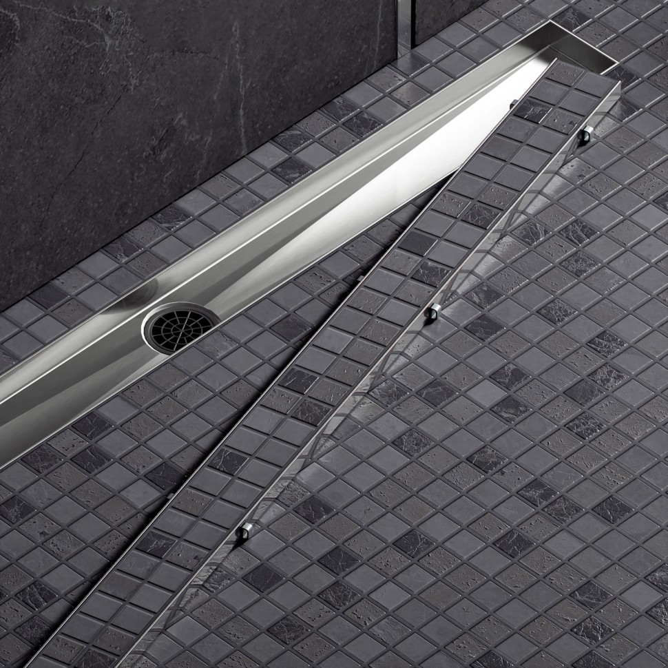 Душевой лоток TIMO Drain System 900 с двусторонней панелью "plate" под плитку, Сатин