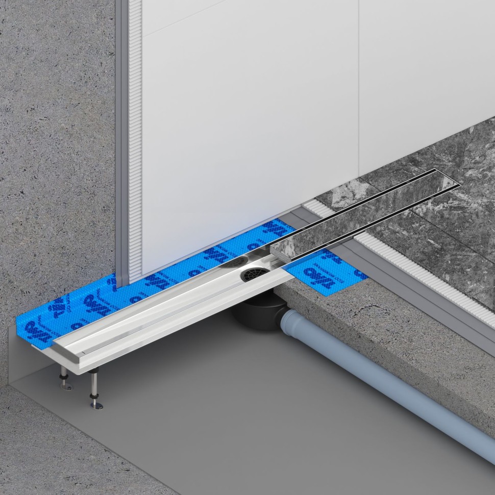 Душевой лоток TIMO Drain System 900 с двусторонней панелью "plate" под плитку, Сатин