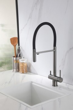 Смеситель ABBER Wasser Kreis AF81141NG для кухни с подключением фильтра и выдвижной лейкой, никель