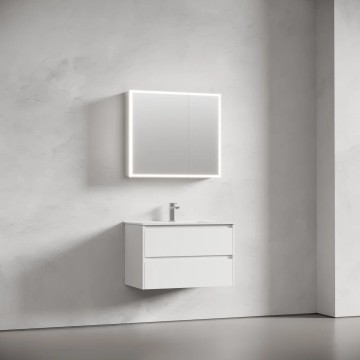 Зеркальный шкаф для ванной комнаты из алюминия SANCOS Evoke 900x700х136 мм с LED подсветкой, арт. SC8090