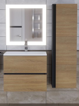 Шкаф-пенал для ванной подвесной Uperwood Barsa 35х28х120 см, черный/дуб сонома