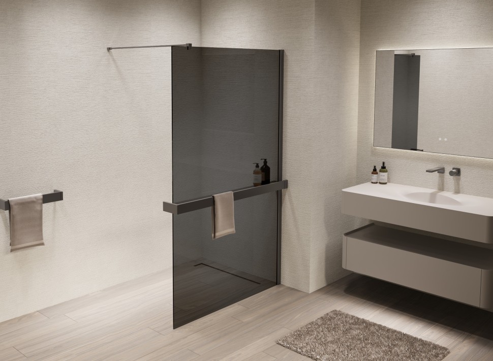 Душевая перегородка Walk-In VSW-1HR900CGGM, 900*2000, вороненая сталь, стекло тонированное