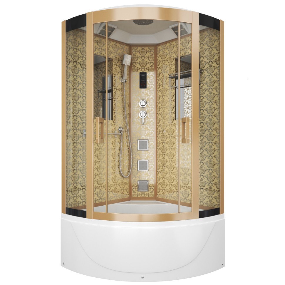 Душевая кабина Niagara Luxe NG-7790G (90x90х215) высокий поддон(45см),дверь раздвижная,стенки золото,4 места