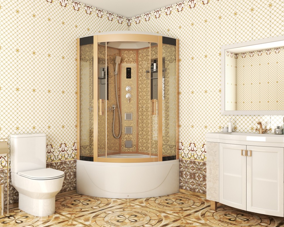 Душевая кабина Niagara Luxe NG-7790G (90x90х215) высокий поддон(45см),дверь раздвижная,стенки золото,4 места