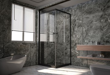 1/2 Душевого угла Veconi Premium Trento PTC-20B, 900*2000мм, черный матовый, стекло прозрачное
