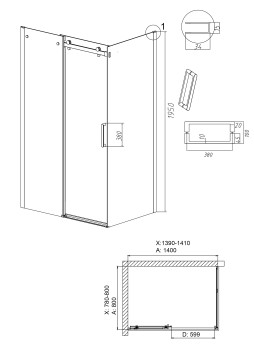 Душевое ограждение Grossman Classic 100.K33.04.140.21.00-200.K33.04.80.21.00 (140х80х195) раздвижная,черный матовый,стекло прозрачное,2 места