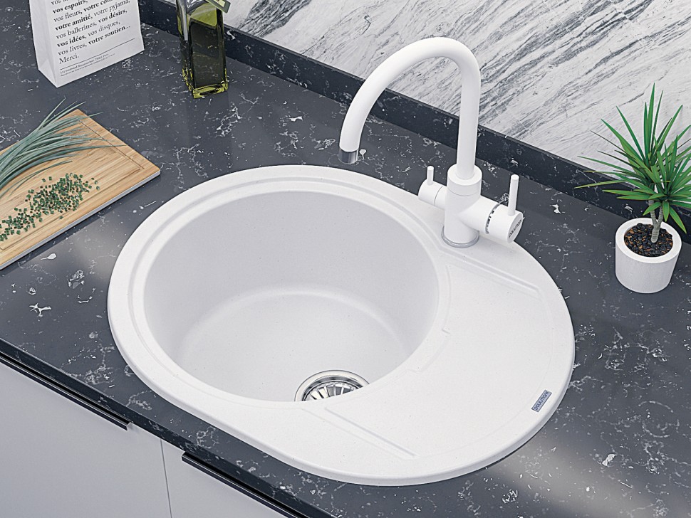 Смеситель для кухни ESSEN, белый матовый, Es213211-WH, Paulmark