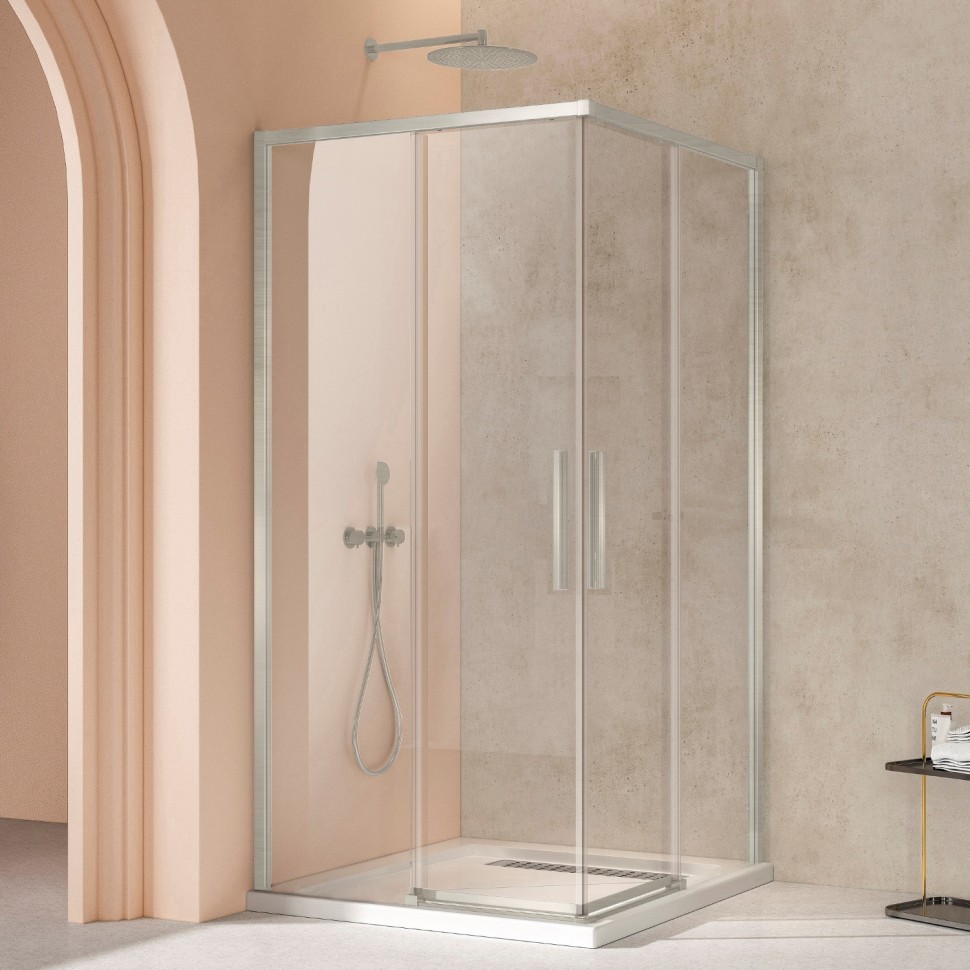 Душевой уголок Слим 8мм (Slim 8mm) VSS-4SL900CLBN, 900*900, брашированный никель, стекло прозрачное