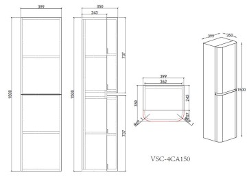 Шкаф Каприз (Caprise) VSC-4CA150MG-R подвесной, правый, 1500*404*350, серый матовый
