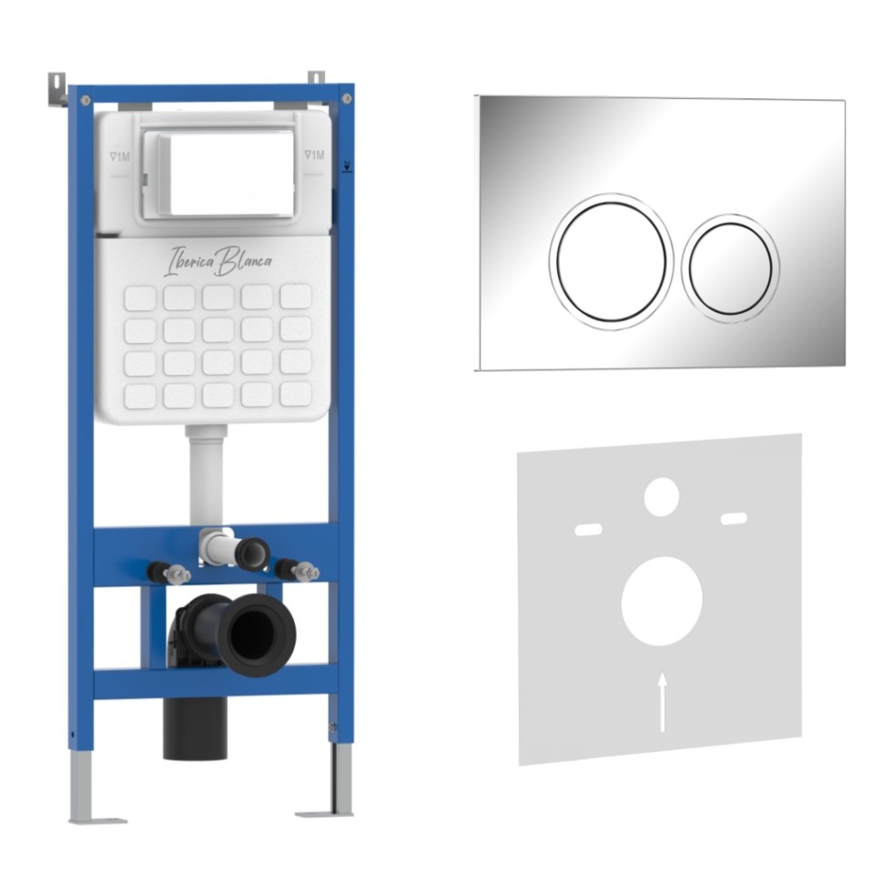 Комплект 2в1 IBERICA BLANCA инсталляция SILENCIO, кнопка смыва ESTI-O хром глянцевый (IB001.823)