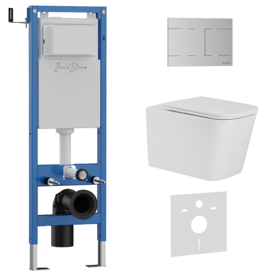 Комплект 3в1 IBERICA BLANCA инсталляция SILENCIO MINI, унитаз TOLEDO ALTO белый, кнопка смыва INOX-R хром матовый (IB.001M.TLA.231.1501)
