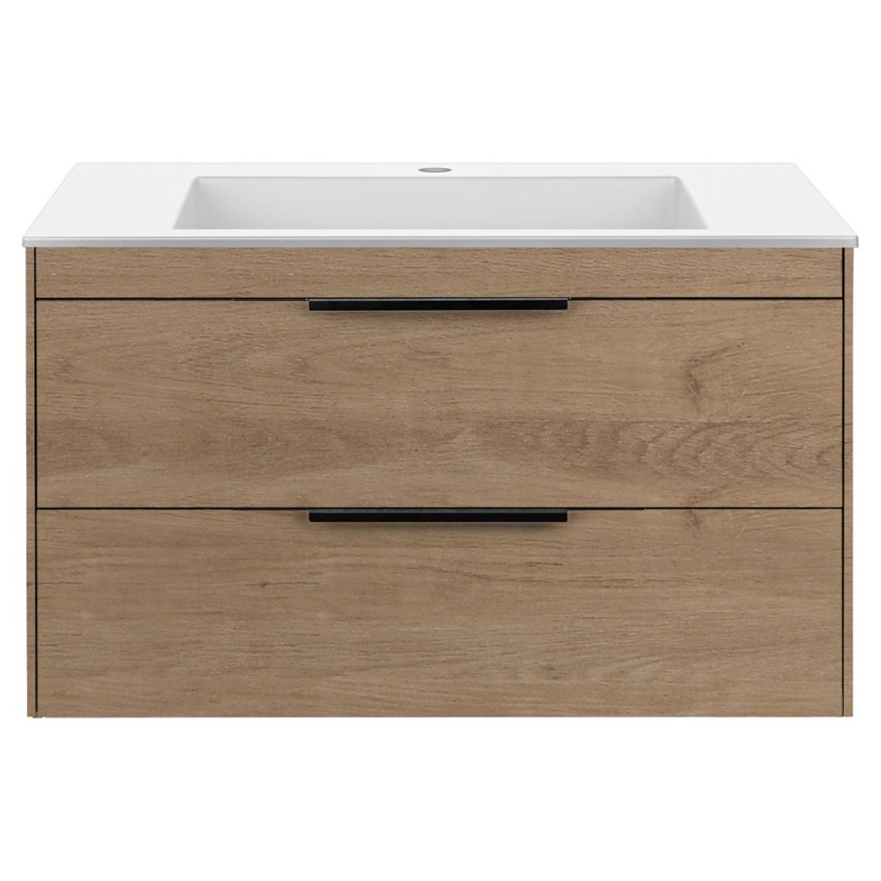База под раковину Chiara 2D 800 подвесная, 2 выкатных ящика soft-close, N.Oak