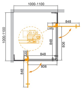 Душевой уголок CEZARES SLIDER-A-2-100/110-GRIGIO-BORO