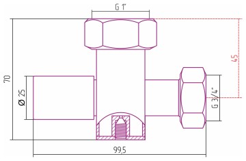 Вентиль запорный с клапаном круглый (G 1" НГ х G 3/4" НГ)