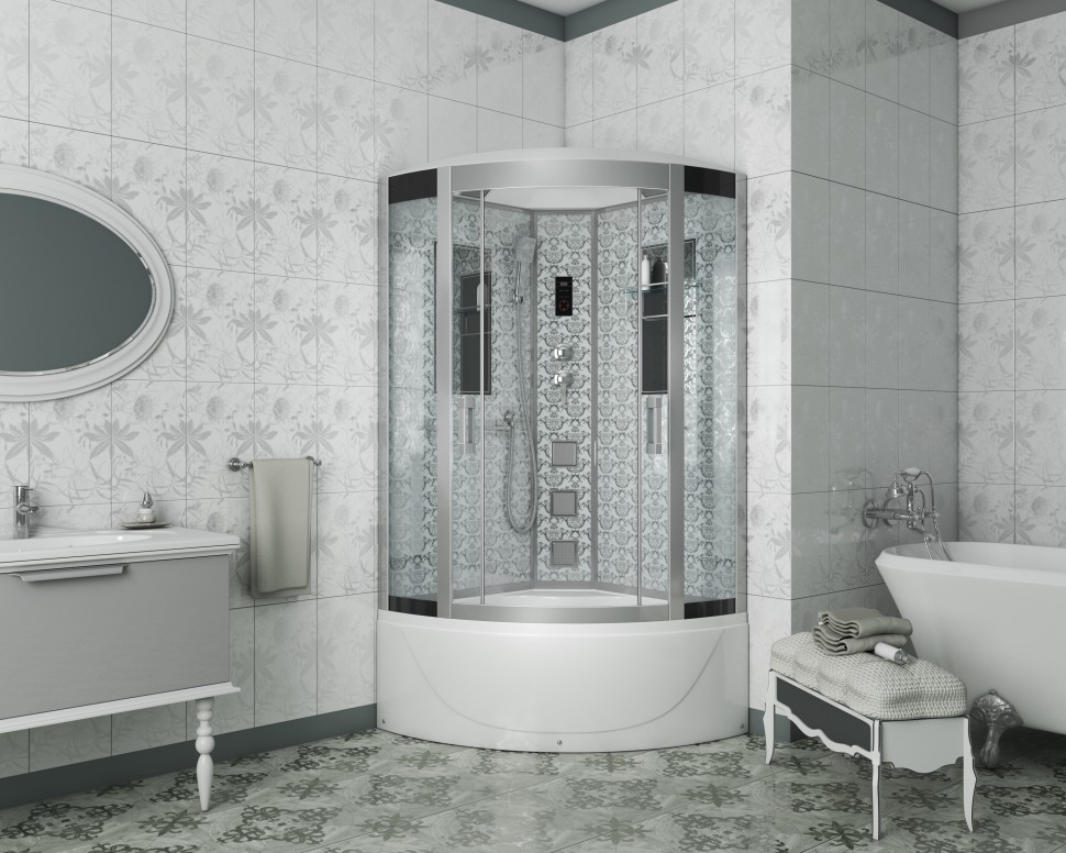 Душевая кабина Niagara Luxe NG-7790W (90x90х215) высокий поддон(45см),дверь раздвижная,стенки серебро,4 места