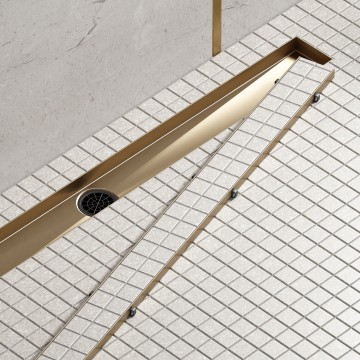 Душевой лоток TIMO Drain System 900 с двусторонней панелью "plate" под плитку, Золото матовое